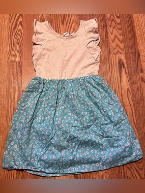 GAP Cream Top with Teal Floral Skirt Girls Dress size medium (8)